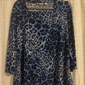 Susan Graver Blue and Black Animal Print Top (M)